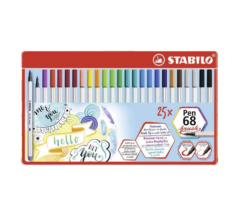 STABILO Fibre-Tip Pen 68 Brush Tin (Pack of 15 or 25)