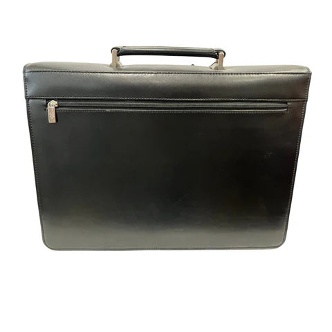 Quindici Luxury Designer Black Leather Flapover Briefcase Business Bag