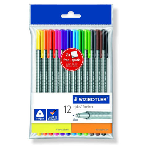 Staedtler Triplus Fineliner Assorted x12 With FREE Sticky Notes