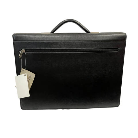 Le Tanneur Black Leather Flapover Briefcase