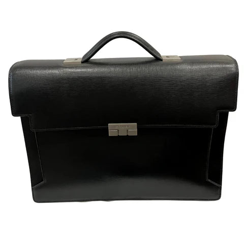 Le Tanneur Black Leather Flapover Briefcase