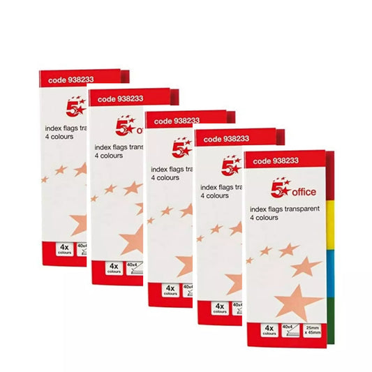 5 Star Index Flags transparent 4 colour 5 Books x 160 flags 25mmx45mm