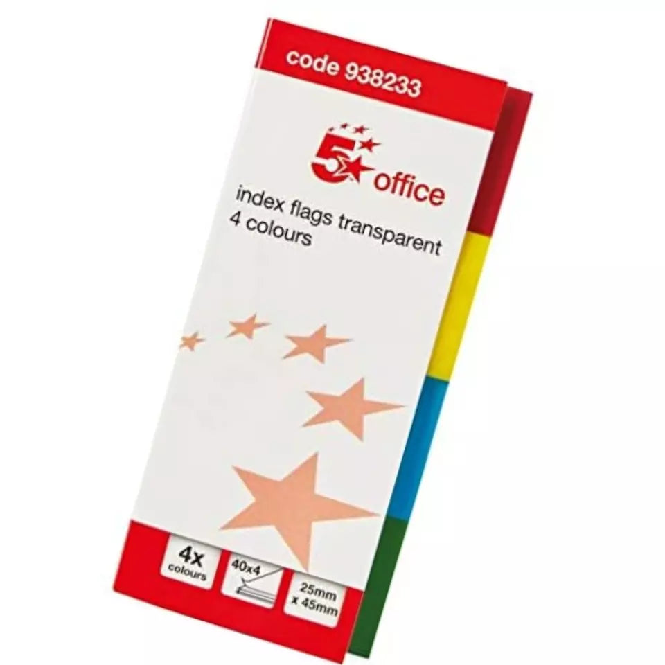 5 Star Index Flags transparent 4 colour 5 Books x 160 flags 25mmx45mm